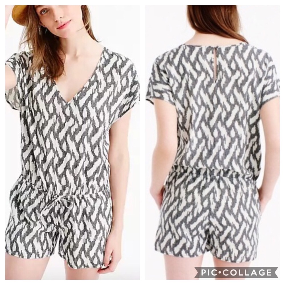 J Crew Linen Ikat romper with tie waist XS